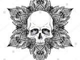 Skull Drawing Mandala Human Skull Lotus Over Mandala Inspired Stock Vektorgrafik
