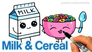 What S Easy to Draw How to Draw Milk and Cereal Step by Step Cute and Easy