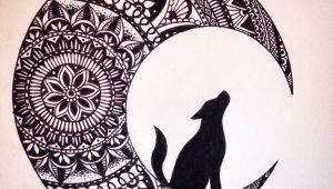 Wolf Drawing Mandala Wolf In the Moon Black Ink Mandala Drawing Brusho Zeichnungen